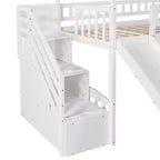 Letto a soppalco a castello con scivolo e scale, letto a soppalco con cassetti contenitori, letto a soppalco in legno a capanna per bambini e neonati