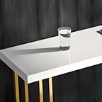 Tavolo da bar rettangolare di lusso in legno con base a slitta dorata per sala da pranzo