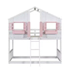 Letto a soppalco a forma di casetta con scaletta e spondine per bambini, in legno, misura singola