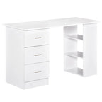 HOMCOM 47" Scrivania per Computer da Ufficio Moderna con Libreria, Tavolo da Scrittura Workstation con 3 Cassetti e Ripiano - Bianco