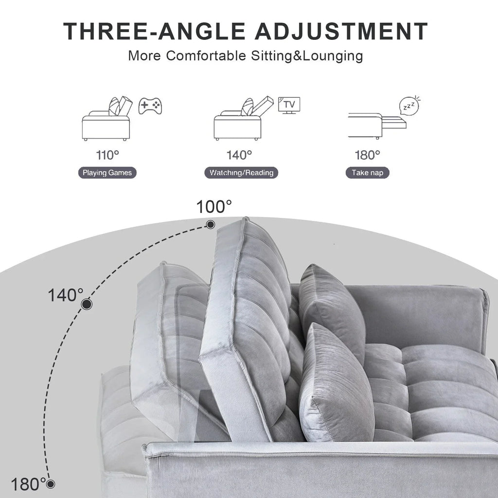 Moderno divano letto estraibile, divano letto 3-in-1 con schienale regolabile, divanetto in velluto, cuscini e tasche laterali