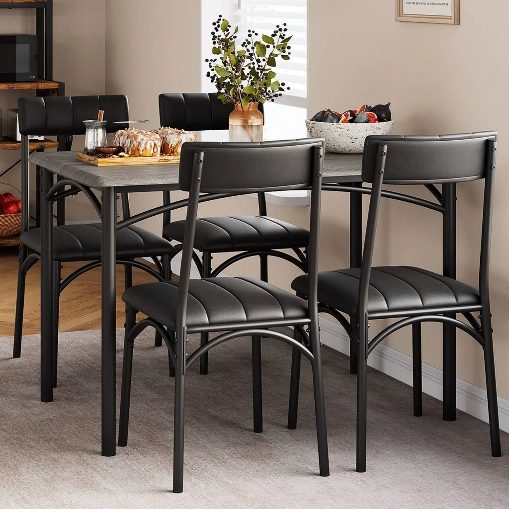 Set da pranzo rettangolare per 4 con sedie imbottite