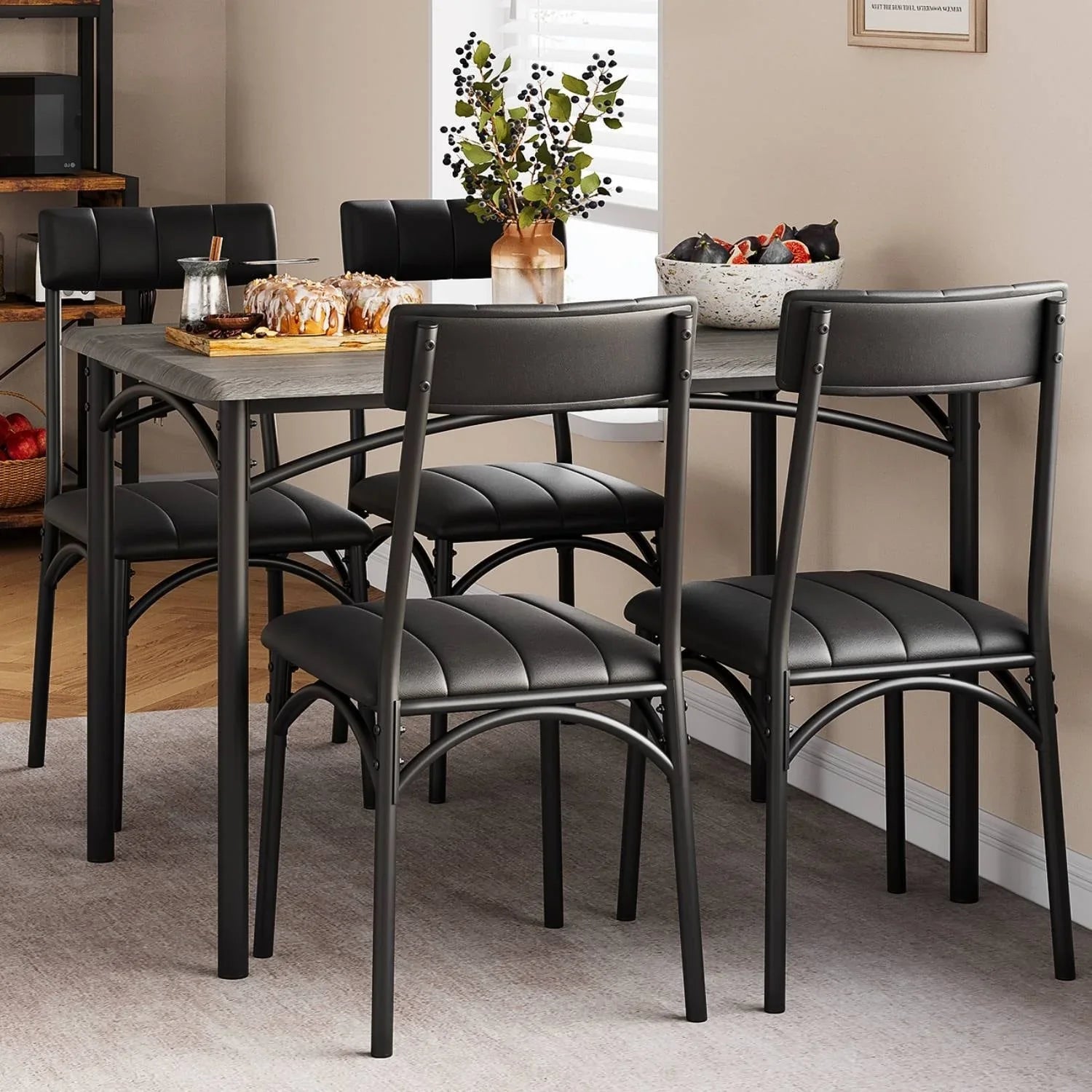 Set da pranzo rettangolare per 4 con sedie imbottite
