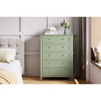 Comò a 5 cassetti alto 108 cm per camera da letto, mobile contenitore in legno con cassetti profondi 30 cm e pomelli in metallo dorato, ideale per ingresso o corridoio