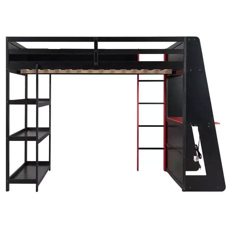 Luxystar Letto a soppalco completo da gaming con scrivania, mensole e luci