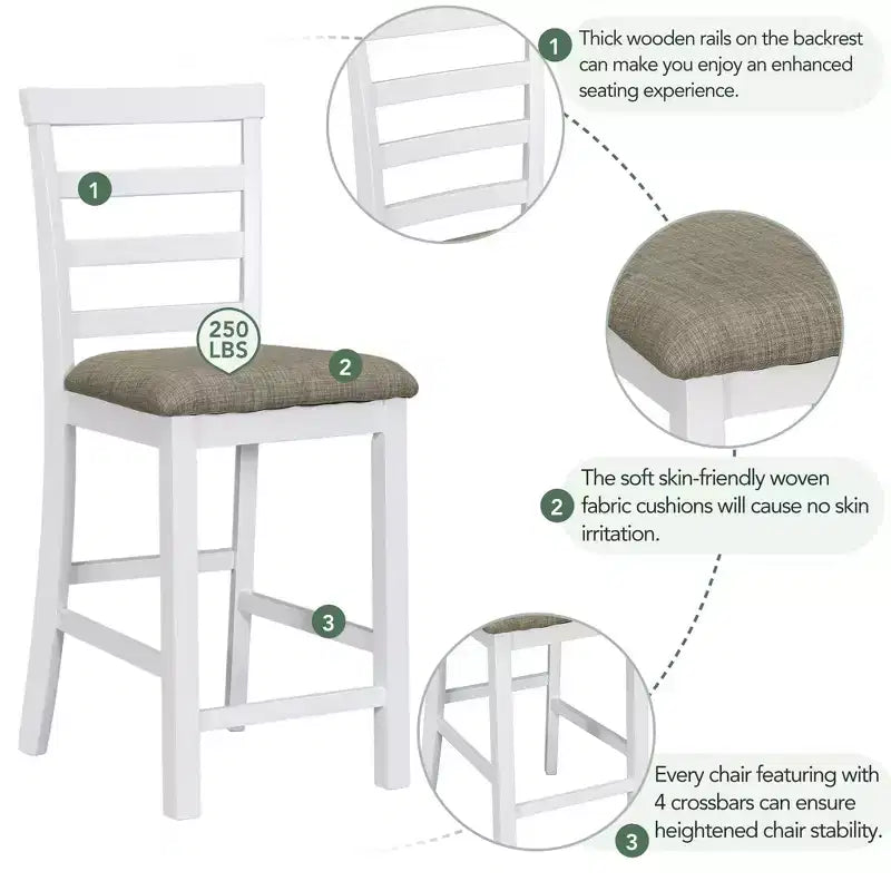 Set da pranzo da 5 pezzi in stile rustico ad altezza bancone con sedie per 4 persone, tavolo rettangolare in legno con ripiani e scomparto per bar/vino