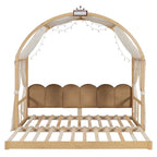 Letto a piattaforma in legno massiccio a forma di casetta, letto Montessori a terra con tetto ad arco e letto estraibile per bambine e bambini