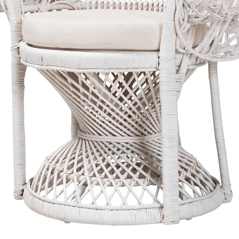 Sedia Kallima Pavone in Rattan Naturale Bianco Bohemien Moderno