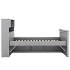 Letto a piattaforma Twin/Full Size Captain con 4 cassetti e mensole portaoggetti, struttura letto in legno massello con testiera libreria contenitore