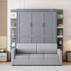 Letto a muro a scomparsa Whisen Modern Design con struttura in legno, Queen Size, con divano e mensole
