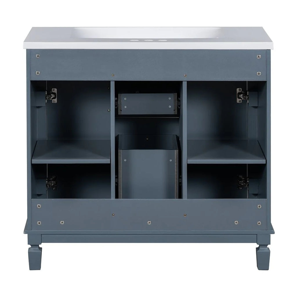 Mobile Bagno Moderno da 90cm con Lavabo Integrato e Specchiera, 2 Ante e 2 Cassetti