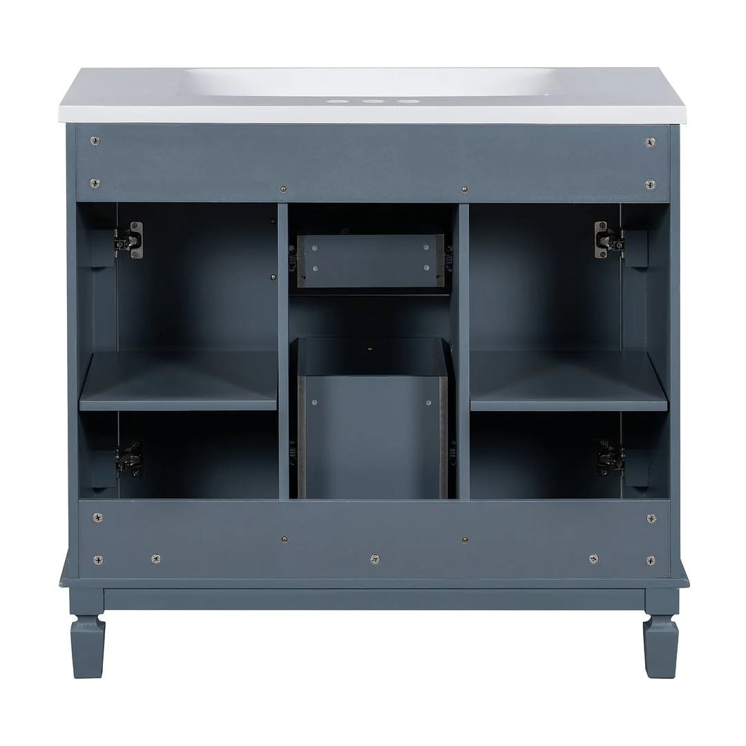 Mobile Bagno Moderno da 90cm con Lavabo Integrato e Specchiera, 2 Ante e 2 Cassetti