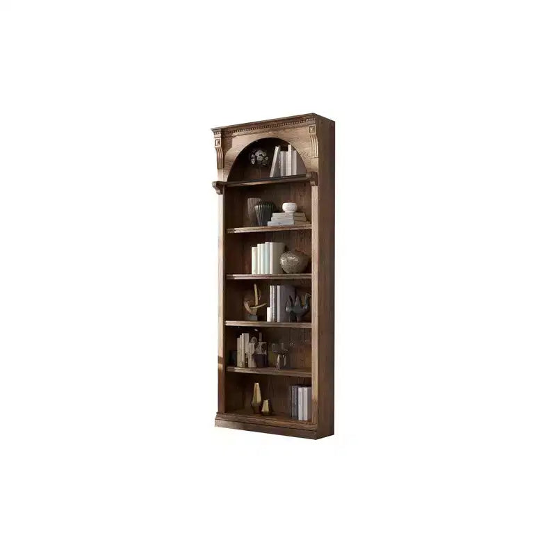Libreria Alta Tradizionale 94" in Legno con Contenitore, Collezione Stratton Marrone - Martin Furniture