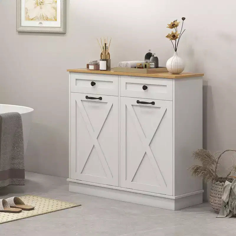 HOMCOM Mobile Contenitore da Bagno Salvaspazio con Cesti per la Biancheria Inclinabili, 2 Cesti Rimovibili e 2 Cassetti