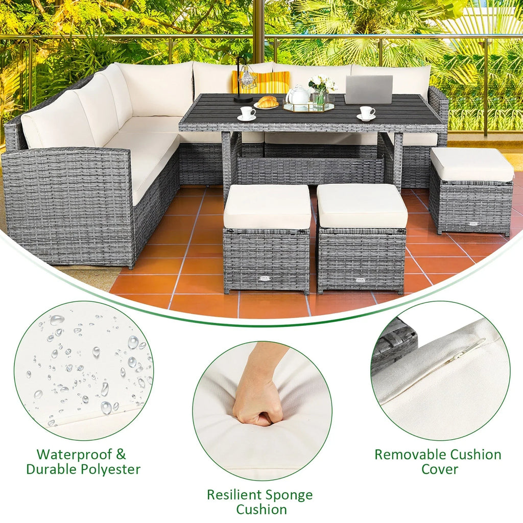 Costway Set da pranzo da 7 pezzi in rattan per esterni Divano componibile ottomano - Vedi dettagli