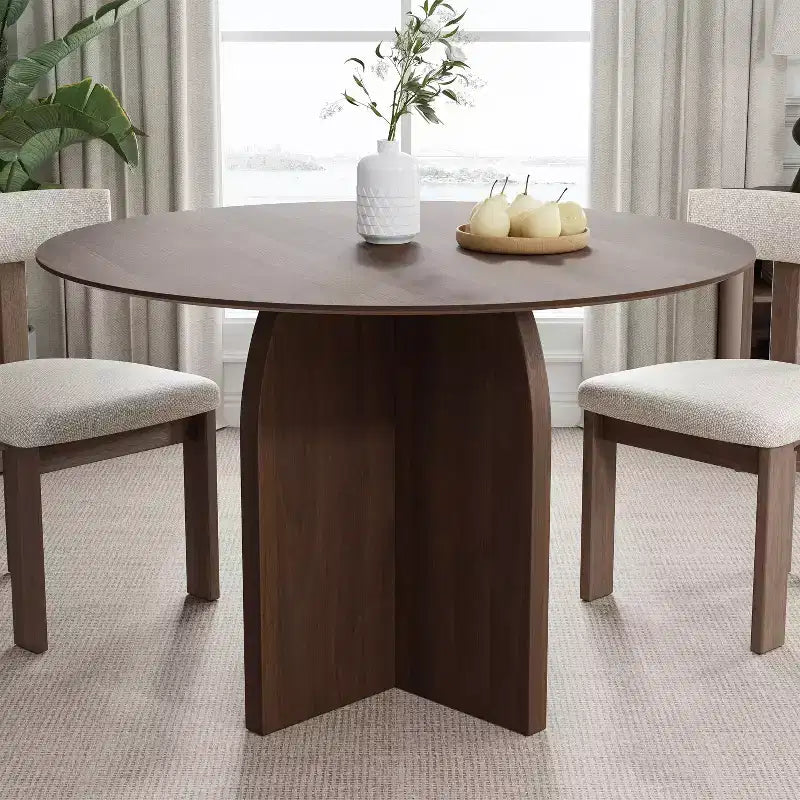Tavolo da pranzo rotondo PexFix 45 x 45 in legno massello con finitura noce ed eleganti gambe ad arco per sale da pranzo e cucine moderne