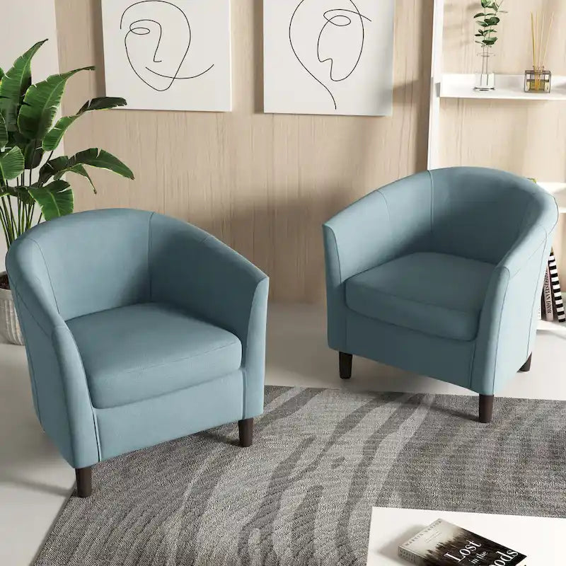 Set di 2 Poltrone Club con Braccioli in Lino a Botte Moderne