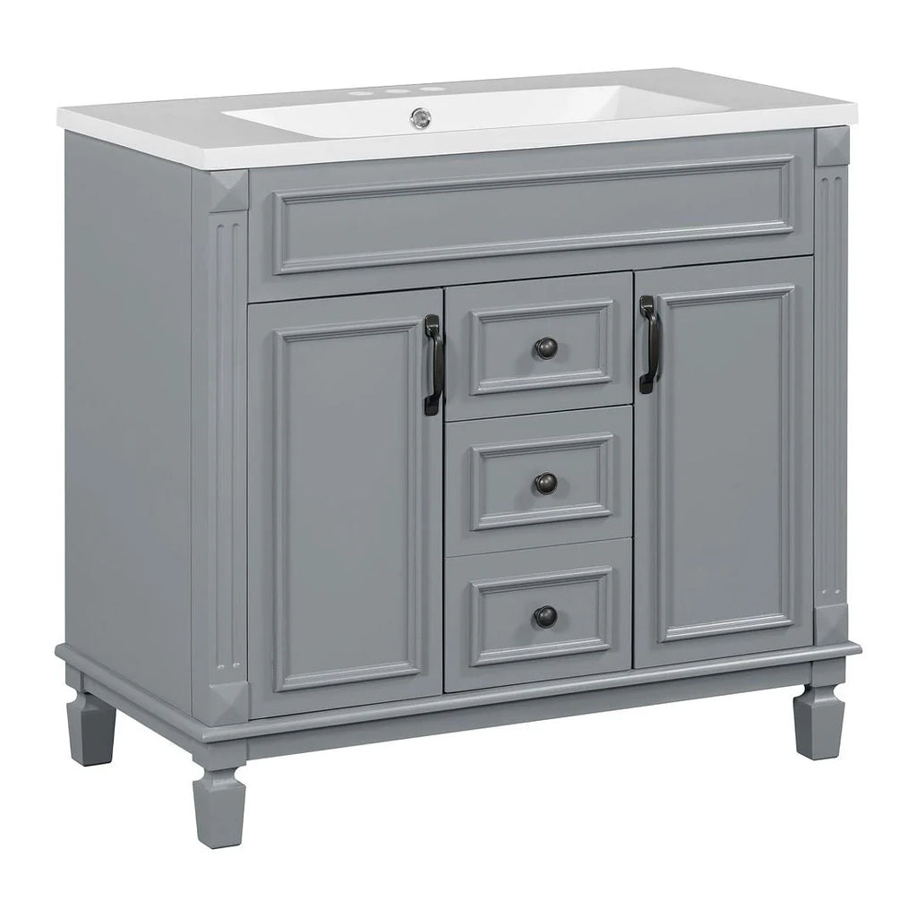 Mobile Bagno Moderno da 90cm con Lavabo Integrato e Specchiera, 2 Ante e 2 Cassetti
