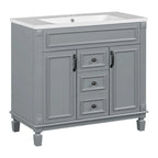 Mobile Bagno Moderno da 90cm con Lavabo Integrato e Specchiera, 2 Ante e 2 Cassetti