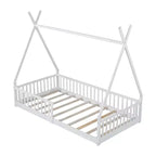 Letto a pavimento per bambini, letti a tenda a una piazza, letto a pavimento Montessori con doghe e sponde di protezione, struttura letto a casetta in legno per ragazzi e ragazze