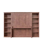 Letto a scomparsa matrimoniale/queen size salvaspazio con scrivania e libreria, marrone scuro - ModernLuxe