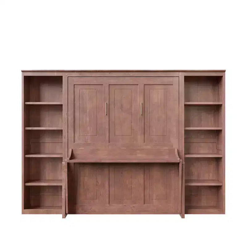 Letto a scomparsa matrimoniale/queen size salvaspazio con scrivania e libreria, marrone scuro - ModernLuxe