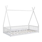 Letto a pavimento per bambini, letti a tenda a una piazza, letto a pavimento Montessori con doghe e sponde di protezione, struttura letto a casetta in legno per ragazzi e ragazze