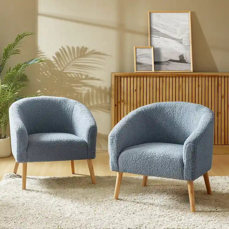 Poltrona Sheila Modern 30 W Boucle con gambe in legno massello, set da 2 di HULALA HOME