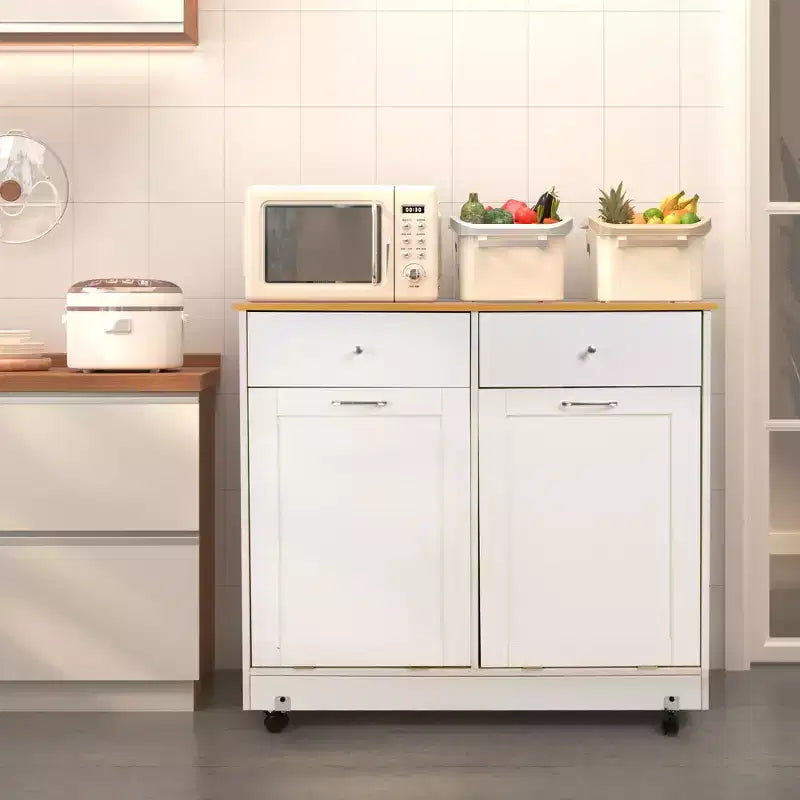 EROMMY Pattumiera a Ribalta Doppia con 2 Cassetti, Mobile Contenitore con Ruote, Bianco