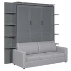 Letto a muro a scomparsa Whisen Modern Design con struttura in legno, Queen Size, con divano e mensole