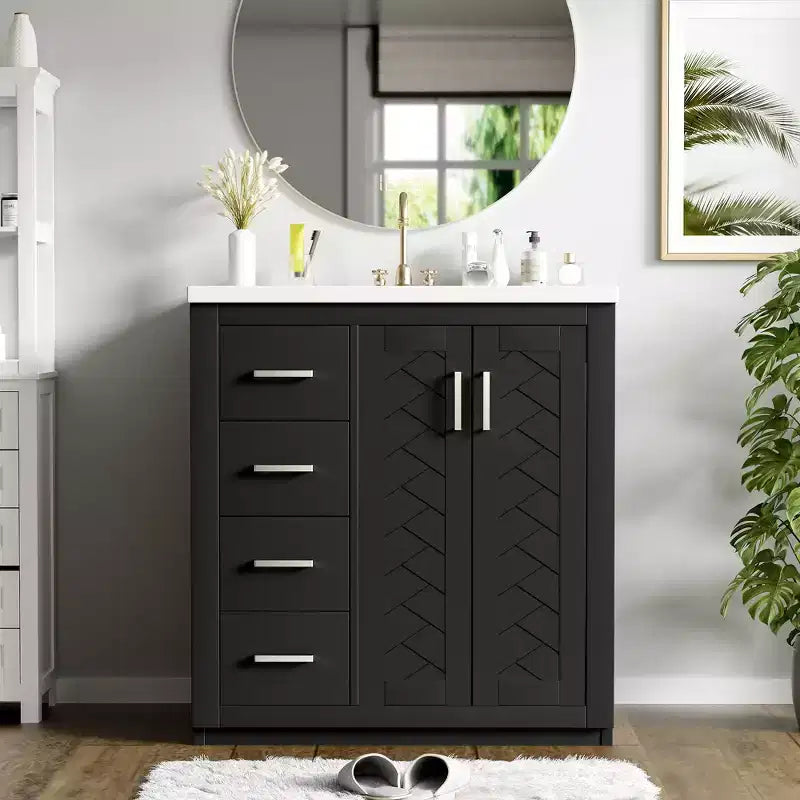 Mobile bagno 30 pollici con lavabo singolo, armadietto e 3 cassetti – Nero / Blu / Verde / Indaco / Bianco