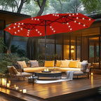 MAISON ARTS Ombrellone rettangolare da esterno a manovella con doppia falda da 4,5 metri, con luci a LED solari e base inclusa