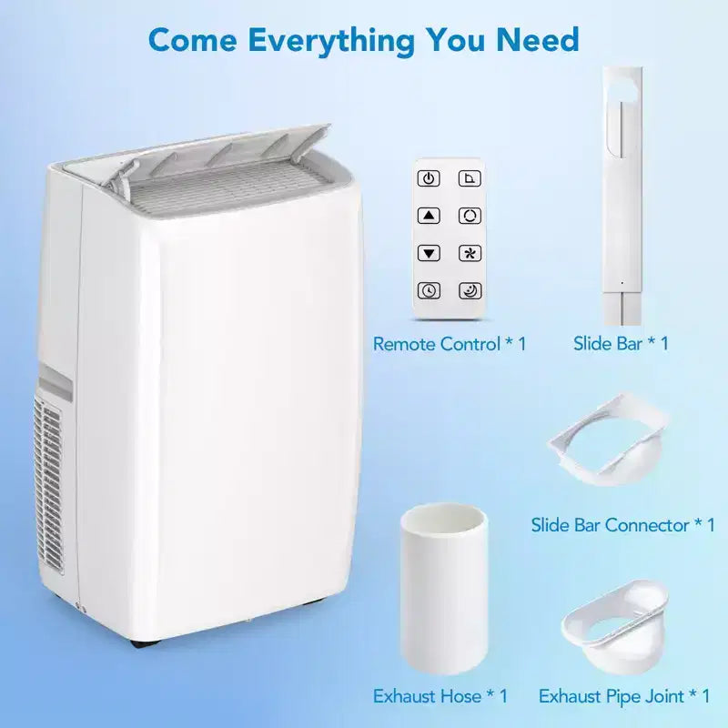Condizionatore portatile da 10000 BTU, climatizzatore domestico con telecomando per ambienti fino a 42 mq, funzioni 3-in-1/timer 24 ore/ruote piroettanti