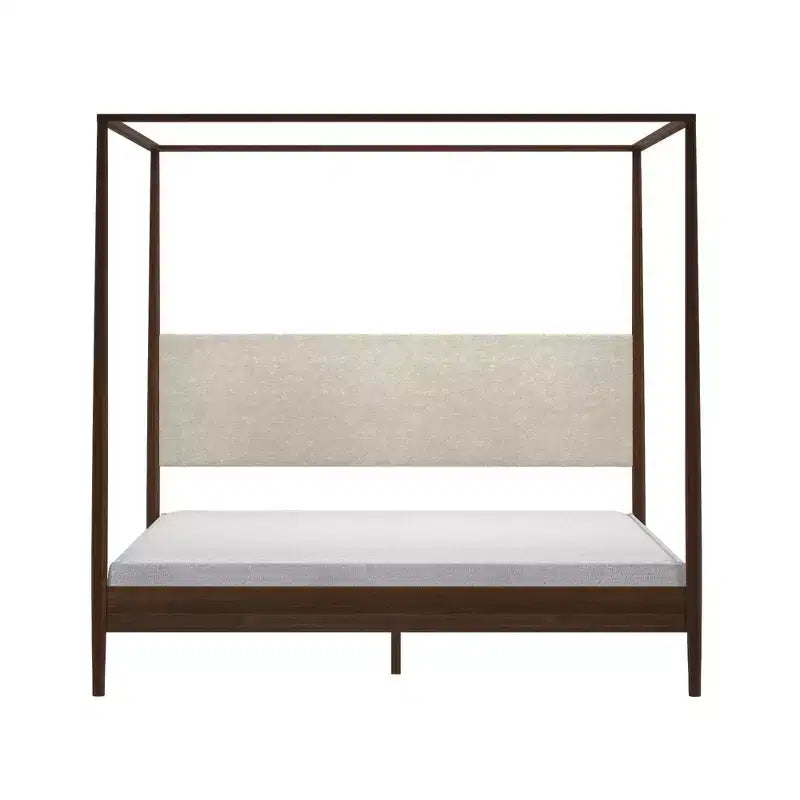 Letto a baldacchino Harbor King con testiera imbottita, biondo/Swiss Coffee (MD2411-01)