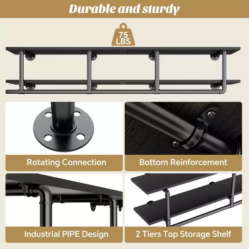 Besiost Appendiabiti a 2 livelli con asta appendiabiti, Scaffali per vestiti con ripiano superiore