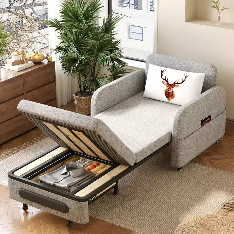Gaoyangjiaju Poltrona Letto Trasformabile 3 in 1 con Cassetto Contenitore - Divano Letto Estraibile con Tasca Laterale e Cuscino - Grigio