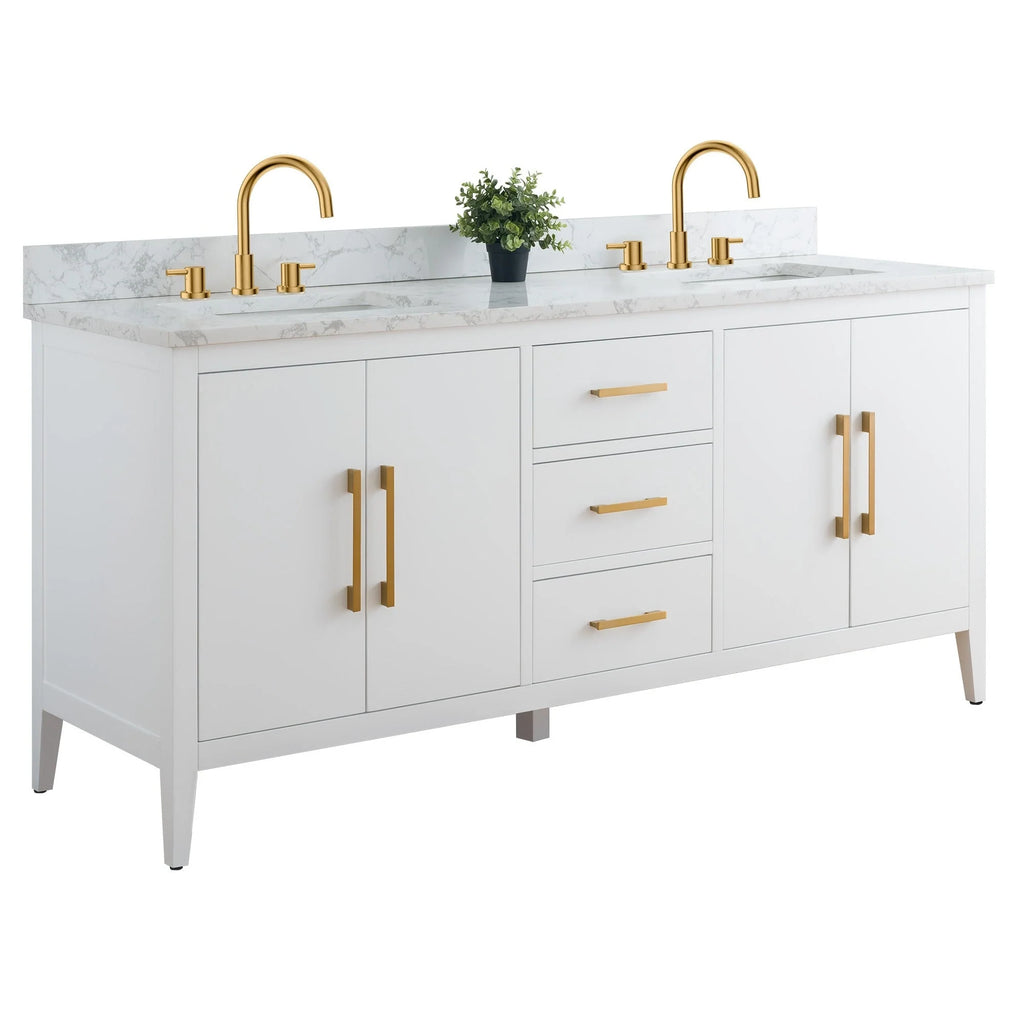 Mobile lavabo doppio Vanity Art 72 per bagno con piano in marmo composito