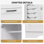 Guardaroba Armadio in Legno H 43.3 con 4 Cassetti e Asta Appendiabiti, Mobile Contenitore Multifunzionale per Camera da Letto