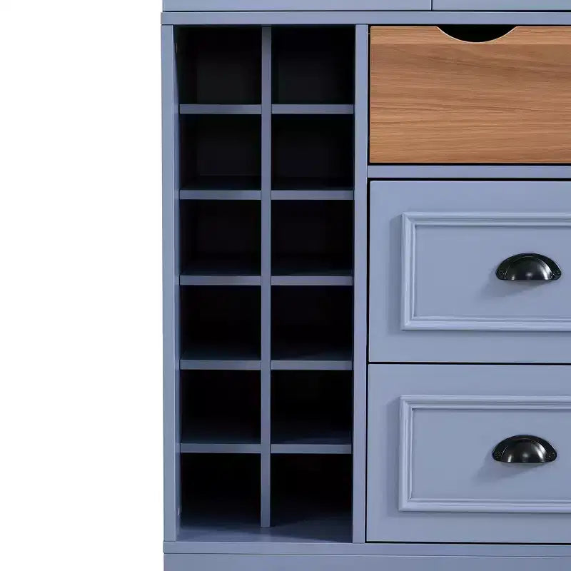 Whisen Armadio Dispensa per Cucina Autoportante Alto 180 cm, Grande Credenza Contenitore per Sala da Pranzo con 4 Ante Pieghevoli, Ripiani, Portabottiglie