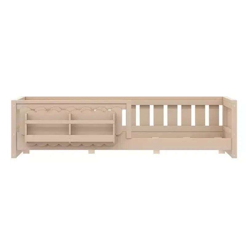 Struttura letto a piattaforma per bambini di dimensioni Twin e Full con sponda di protezione, librerie integrate e ripiani portaoggetti