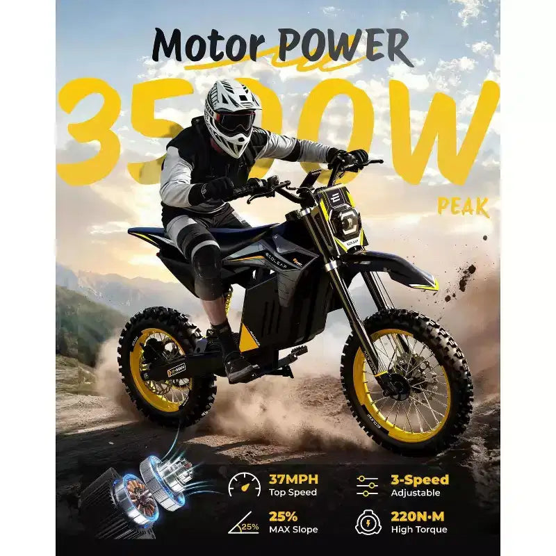 ECOLEAP Bici da cross elettrica da 3500W di picco per adolescenti e adulti, E-Bike fuoristrada da 60 km/h, Batteria da 48V 21Ah, Autonomia fino a 88 km, 180 kg, 13+