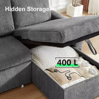 Divano Letto Estraibile 2 in 1 Dyonery con Chaise Longue Contenitore e USB, Divano Angolare in Velluto a Coste per Soggiorno