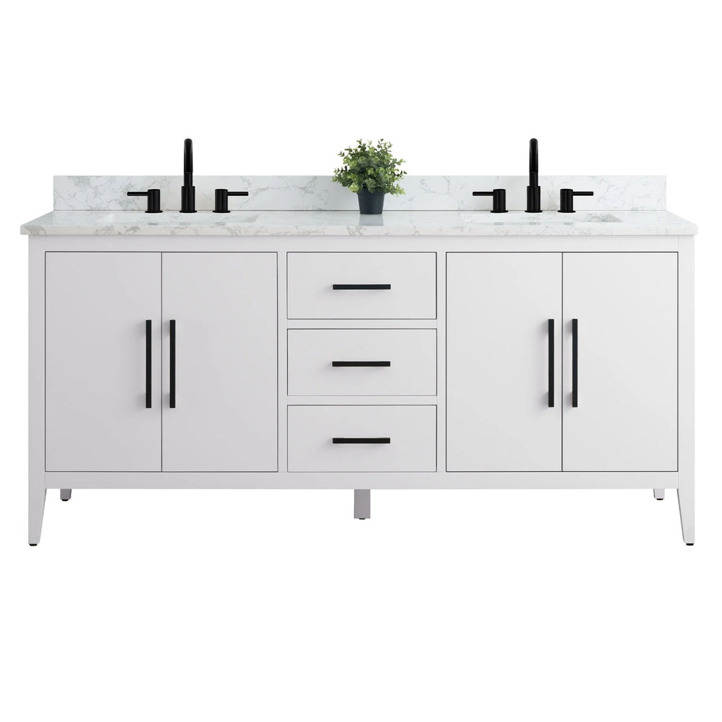 Mobile lavabo doppio Vanity Art 72 per bagno con piano in marmo composito