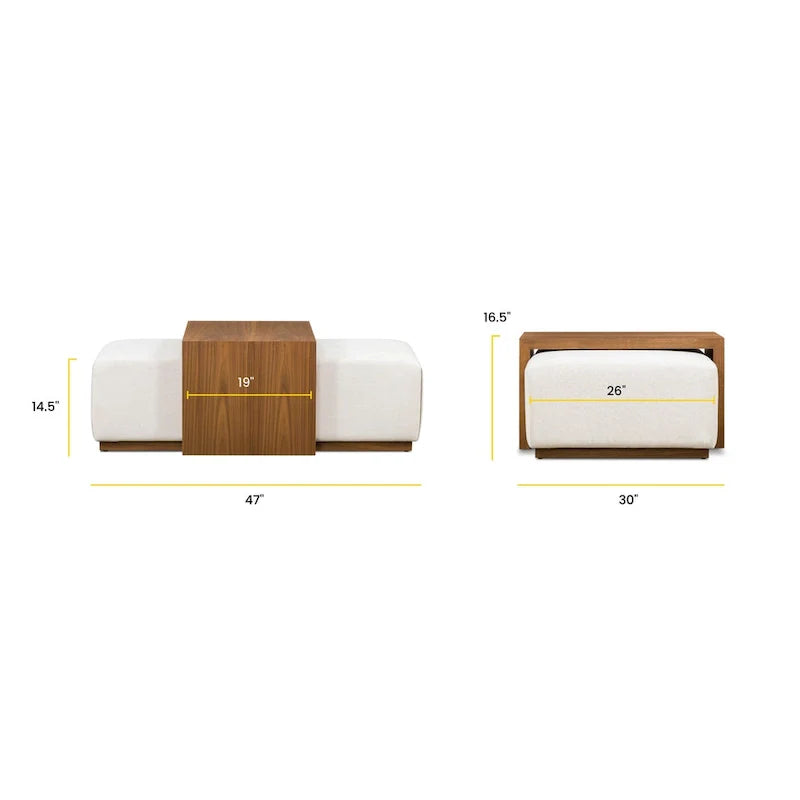 Pouf Jarmo Poly & Bark con Tavolino Regolabile in Noce - Vera Pelle Italiana Pieno Fiore