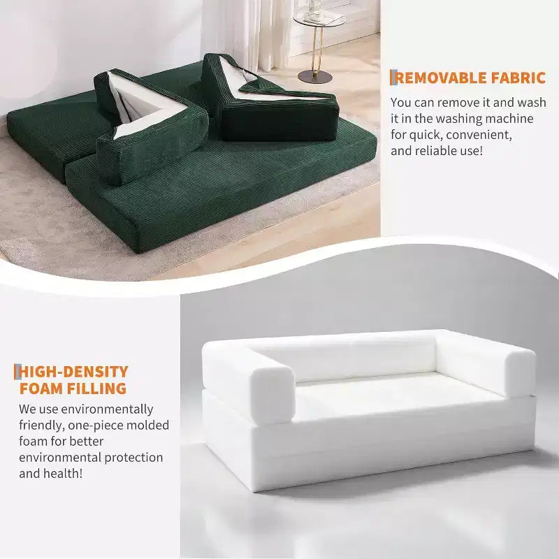 Divano Letto Convertibile 5-in-1, Divano Letto Modulare in Velluto a Coste da 78,8 Pollici con Struttura Robusta, Futon Multifunzionale per Piccoli Spazi, Soggiorno e Camera degli Ospiti
