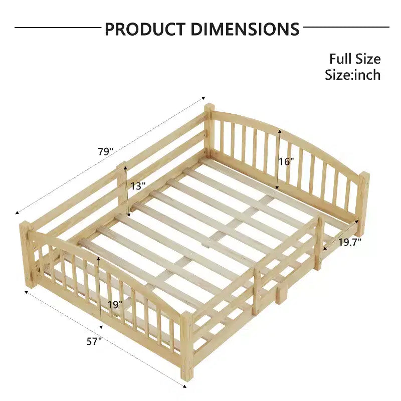 Luxystar Letto Montessori Matrimoniale a Profilo Basso con Sponde di Sicurezza e Testiera