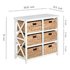 Cassettiera a 3 livelli con struttura a X e 6 cestini in giacinto d'acqua naturale di eHemco