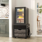 Mini Frigo con Stazione di Ricarica, Tavolino Laterale con Cassetti e Mobiletto su Ruote