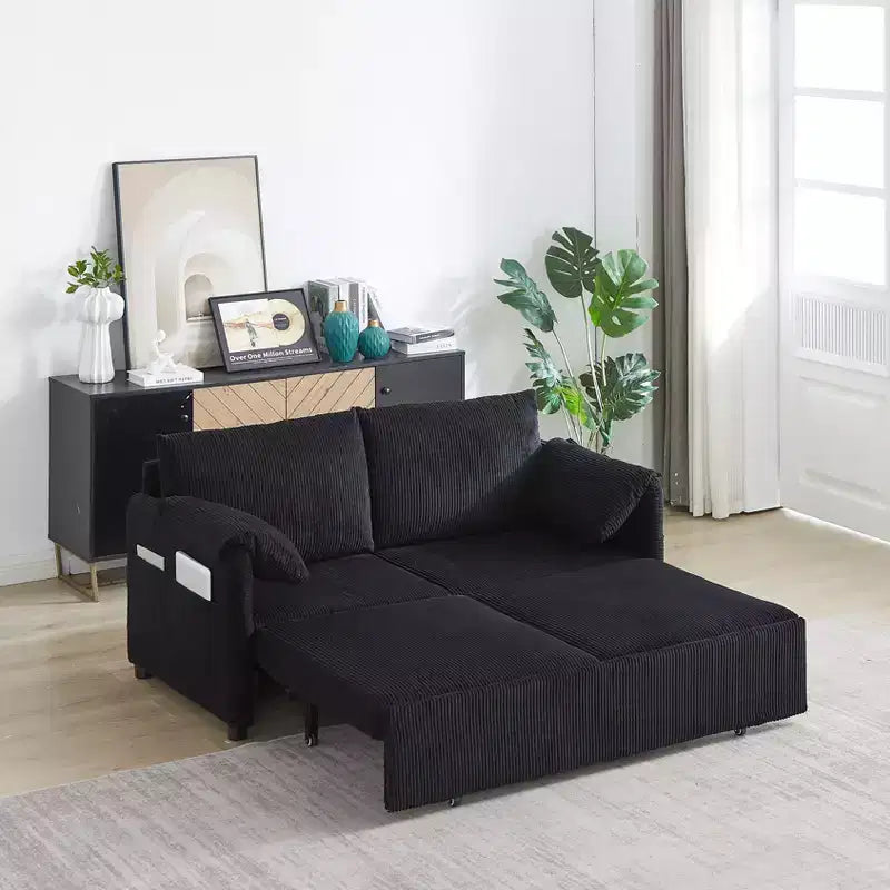 Divano Letto Convertibile in Velluto a Coste 3-in-1 con Letto Estraibile 64.5