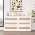 Cassettiera in Rattan per Camera da Letto con 6 Cassetti, Comò Largo Moderno in Stile Fattoria da 120 cm, Mobile Contenitore in Legno per Armadio, Soggiorno, Corridoio